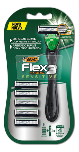 Máquinas De Afeitar Afeitadoras Rastrillo Flex 3 Hybrid Sensitive Cartuchos Recargables 1 Mango + 5 Cartuchos