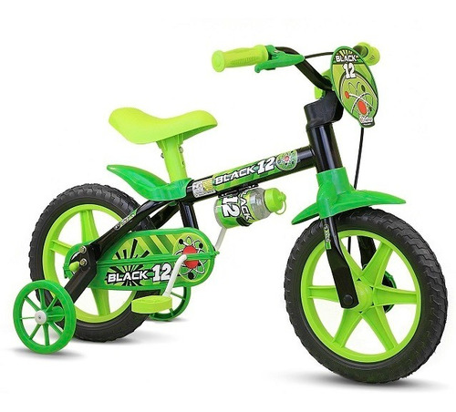 Bicicleta Aro 12 Nathor Black 12 Preta/verde
