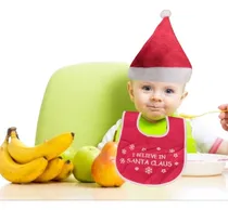Comprar Pack 5 Gorros De Santa Claus Con 5 Baberos Para Bebé Navidad