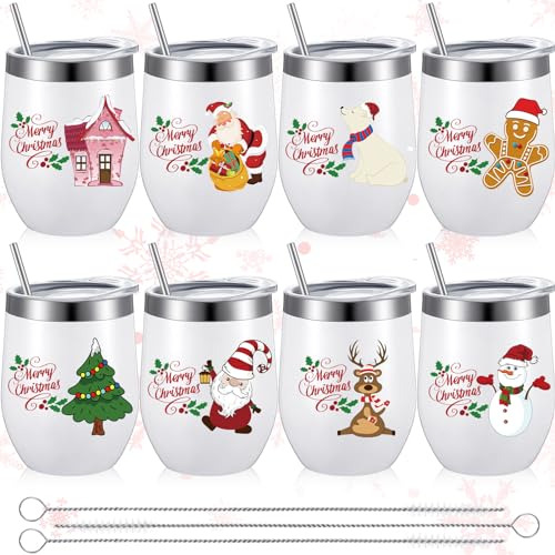 Juego De 8 Vasos De Vino Navideños, 12 Oz, Divertido Vaso De