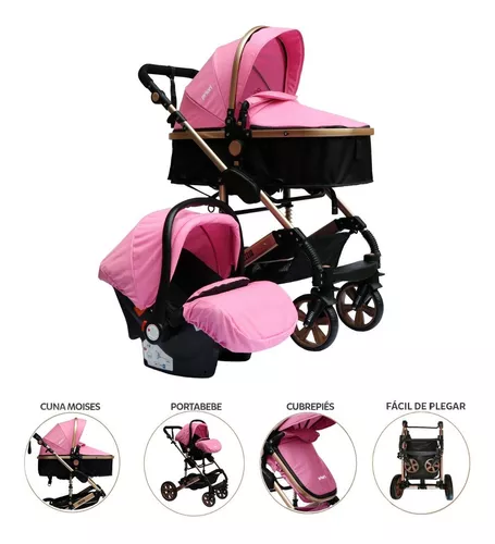 Coche para bebé 4 ruedas con porta bebe negro/rosado Spectrum