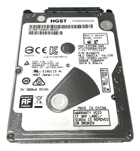 Hgst 500gb Rpm 32mb Caché Sata 6.0gb/s 2.5 Pulgadas Ps3/ps.