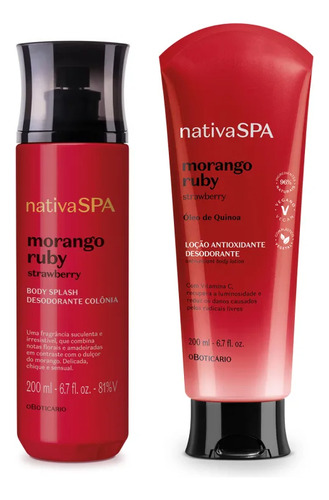 Combo Nativa Spa Morango Ruby: Body Splash 200ml + Loção Corporal 200ml