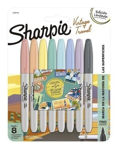 Sharpie Vintage Travel Marcadores +stickers 8 Piezas 2152176