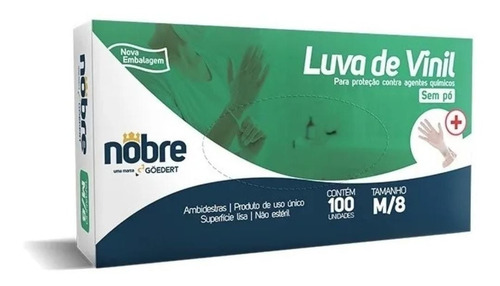Luva Vinil Sem Po Tamanho M C/100 Un Nobre