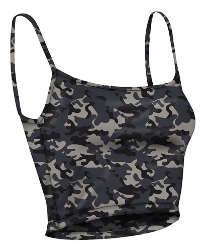 Crop Top Tirante Fino Print Camuflaje Manchas Negro Y Gris