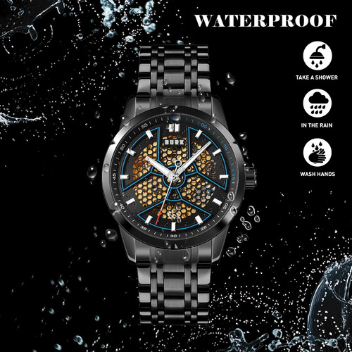 Reloj Hombre Burk 9225 Original Eeuu Automatico Minimalista Color De La Malla Negro Color Del Fondo Azul