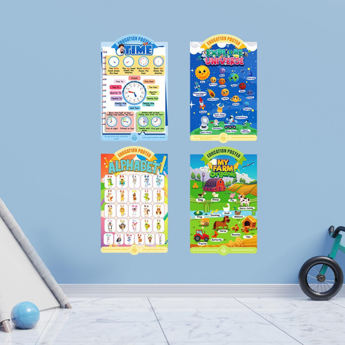 Conjunto De 4 Pósteres Educativos Para Niños, Abecedario