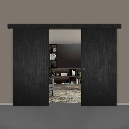 Puerta Corrediza Doble Paolo Mdf 180x210 Cm Melamina Lino Negro