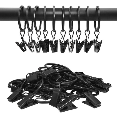 Timotech 40 Pinzas Cortinas Resistentes, Anillos Ajustables Color Negro