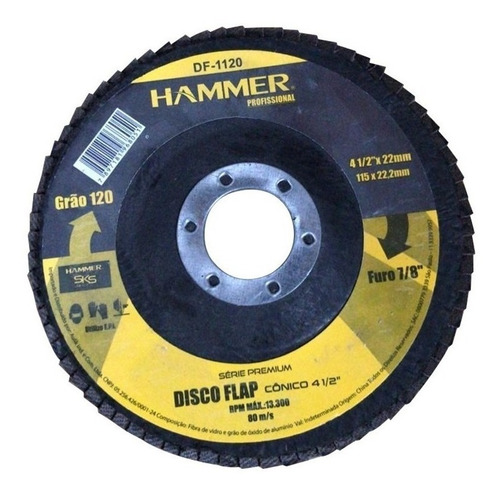 Disco Flap Hammer 110mm Grão 120 Furo 22mm
