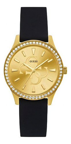 Reloj Marca Guess Original Para Mujer Anna Color De La Correa Negro Color Del Bisel Dorado Color Del Fondo Dorado