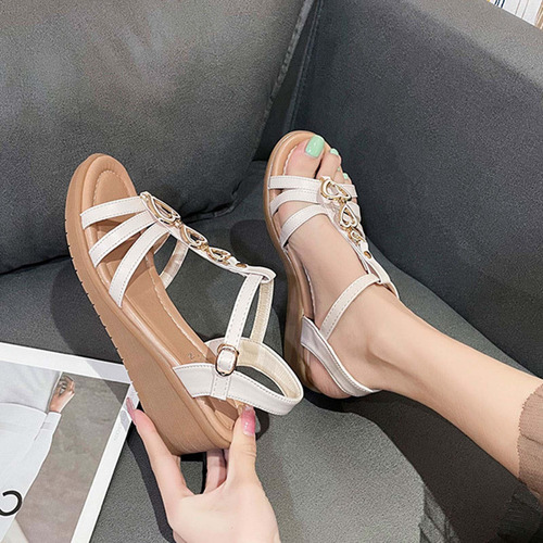 Sandalias Con Cuña Para Mujer, Decoración En Forma De Corazó