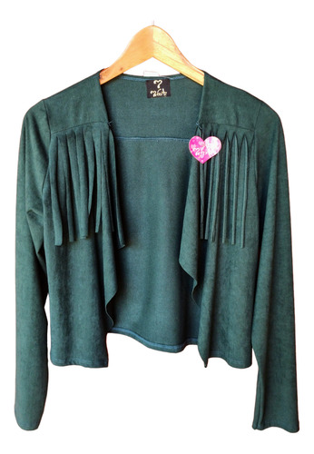 Campera Gamuzada Flecos Verde Neferti Mujer