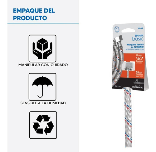 Manguera Aluminio Fregadero 1/2'' X 1/2'' 55 Cm, Foset 26021