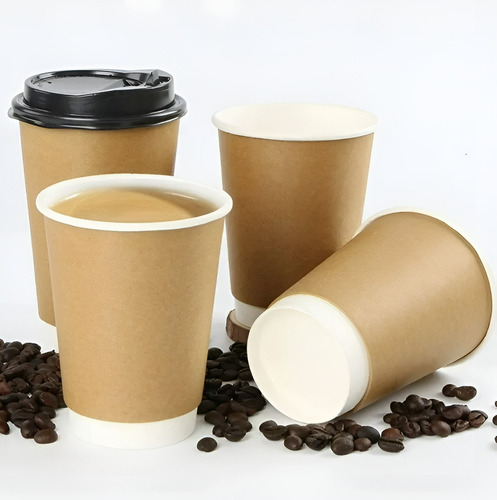 Set 100 Vasos Desechables Kraft Vaso Doble Pared C/tapa 12oz Color Marrón claro / vaso kraft doble pared 12oz
