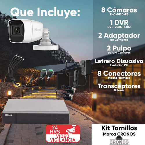 Hilook Kit De Camaras De Seguridad Exterior Con Micrófono Integrado Modelo Hlps1080-plus8+-sc Video Vigilancia Turbohd 1080p Cctv 8 Cámaras Bala