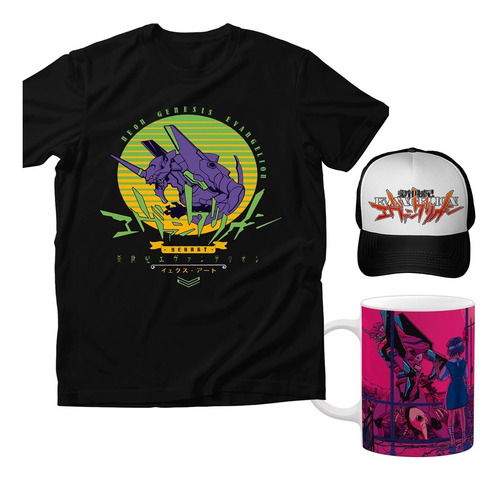 Playera Anime Evangelion, Taza Y Gorra Eva 01 Ayanami Combo