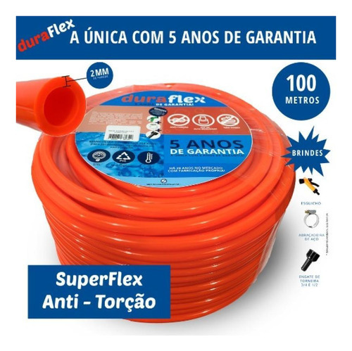 Mangueira Anti-torção Siliconada Laranja 100m Duraflex