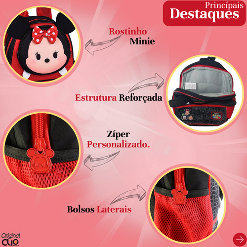 Mochila Infantil Minnie 3d Alça Costa Escola Menina Conforto