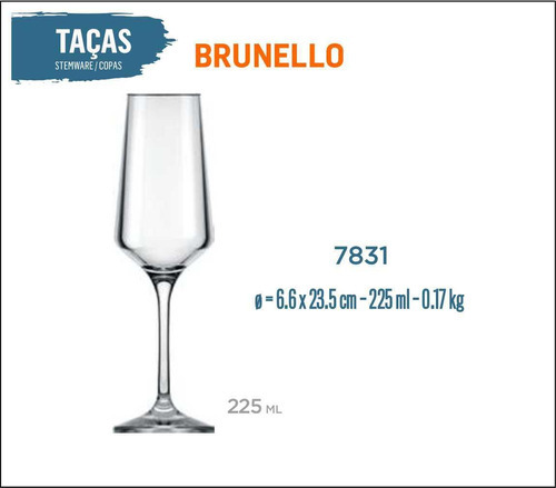 12 Taças Brunello 225ml - Champanhe Espumante Frisante