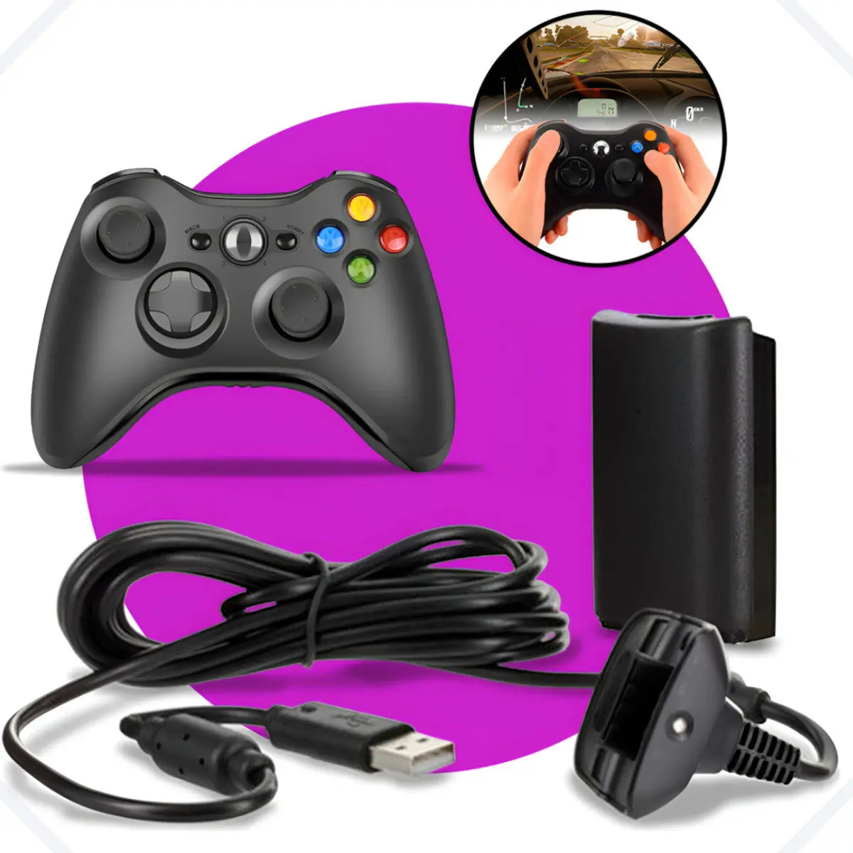 Kit 1 Bateria E Cabo Recarregável Para Controle Xbox 360 1.4 Metros EPM IMPORTS