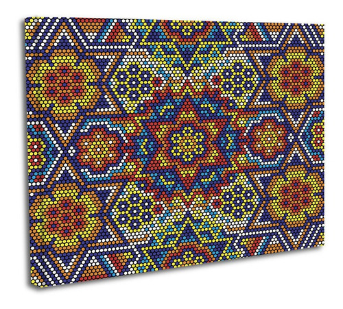 Cuadro Lienzo Canvas 50x60cm Arte Flores Huichol Colores