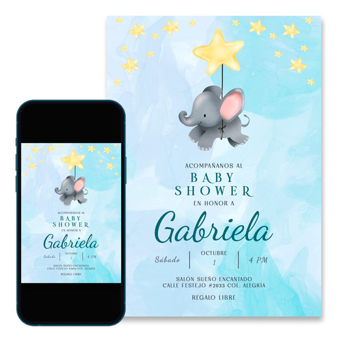 Invitación Digital Baby Shower Niño Elefante