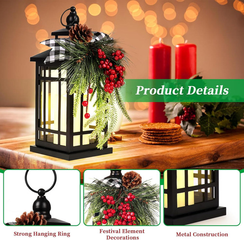 Farol Decorativo De Metal Para Velas De Navidad Con Luz Led,