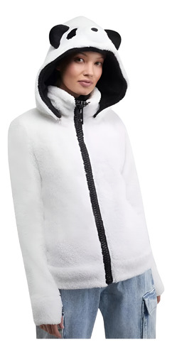 Chamarra Panda Afelpada Con Gorro Manga Guante Teddy Oso