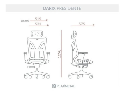 Imagem 9 de 10 de Cadeira Presidente Giratória Darix Plaxmetal Pronta Entrega