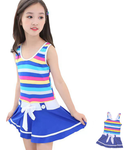 Ropa De Playa ,traje De Baño Completo Eslinga Para Niñas Azul-1282 M