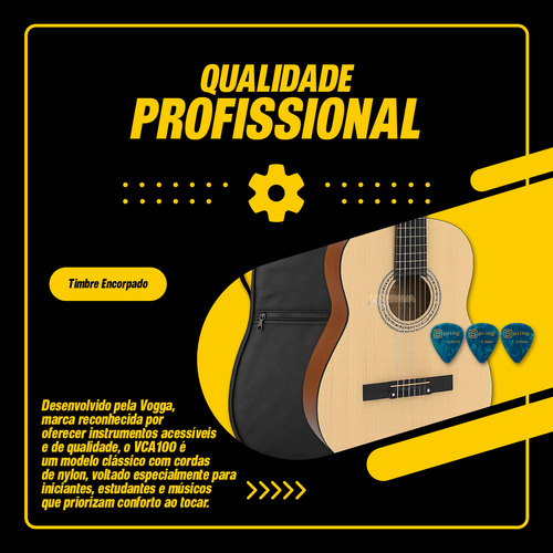 Kit Violão Clássico Vogga Vca100 Acústico Natural C/ Capa