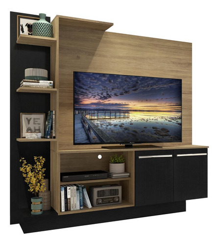 Estante Tv 55 E 2 Portas Denver Multimóveis V2473 Cor Rustic/Preto