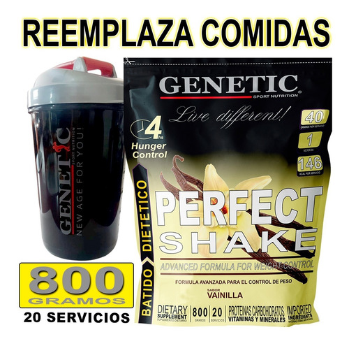 Perfect Shake Reemplaza Comidas + Vaso Batidor Genetic 