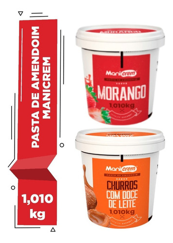 Kit 02 Manicrem Pasta Amendoim 1kg Morango + Churros.
