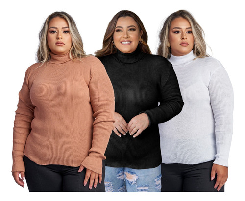 Kit 3 Suéter Segunda Pele Plus Size Tricô Tricot Inverno