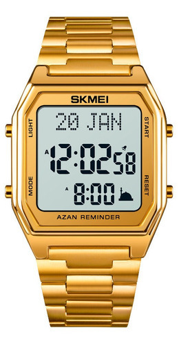 Reloj Skmei 1763 Azan Reminder, Qibla, Illuminator, W.r. Color de la correa Dorado/Blanco