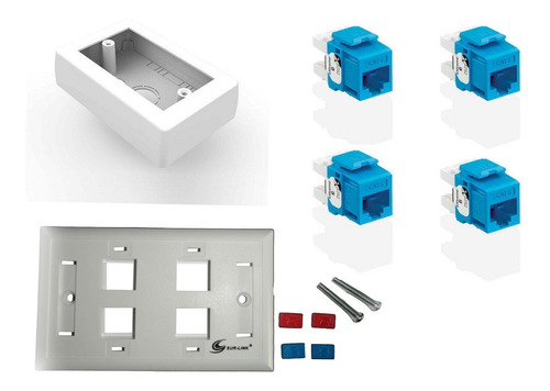 Tapa Face Plate Cuádruple+ 4 Jack Rj45 +caja De Mecanismos