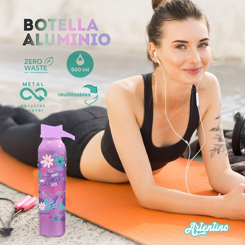 Imagen 4 de 10 de Botella Agua Aluminio Reutilizable Metálica Hombre Mujer