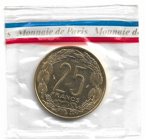 Moneda Central Africa 25 Francos 1975 Ensayo Km# E4 S/c