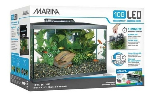 Pecera Acuario Peces Filtro Marina 10g Led Vidrio 38 Litros 