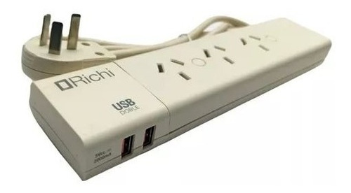 Zapatilla Prolongador 2 Usb 3 Tomas Con Cable 1,5mts Richi
