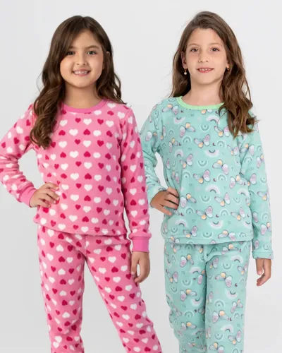 Kit 4 Peças 2 Pijamas Fleece Meninas Inverno Pelinho Sortido