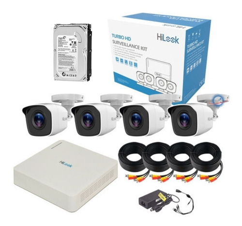 Kit 4 Cámaras Fullhd Hilook Dvr 8ch Hd + Disco 500gb