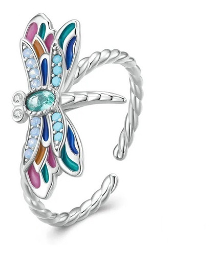 Anillo Ajustable Libélula  Para Mujer En Plata 925 Multicolo