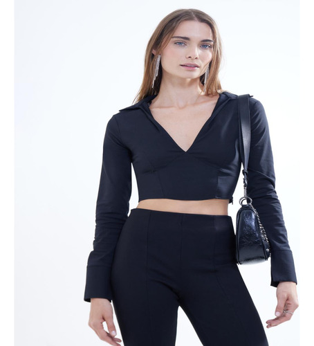 Blusa Mujer Seven M/l Negro Rayón 28123863-10