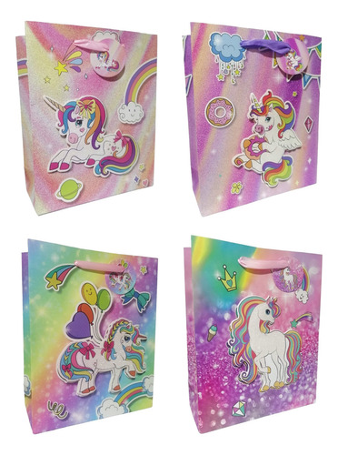 Pack 12 Bolsas De Regalo Niñas Unicornio Chicas 19.5x23.5cm