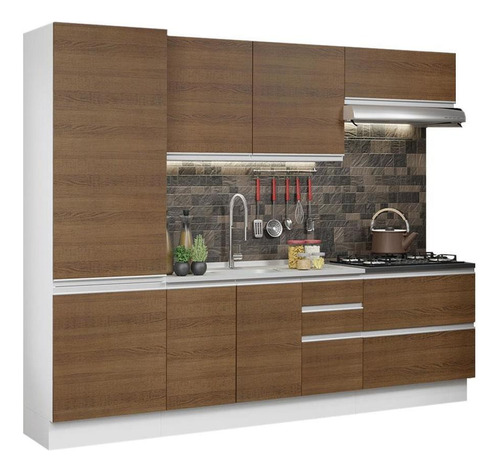 Cozinha Completa Mdf Madesa Acordes 260001 Armário Balcão Br Cor Branco/Rustic