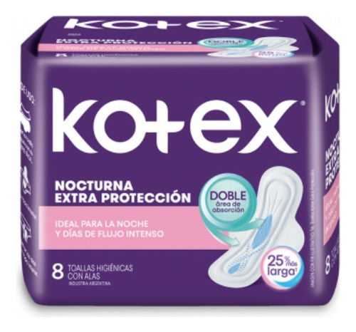 Toallitas Nocturnas Kotex C/alas X 8 Unidades F. Intenso